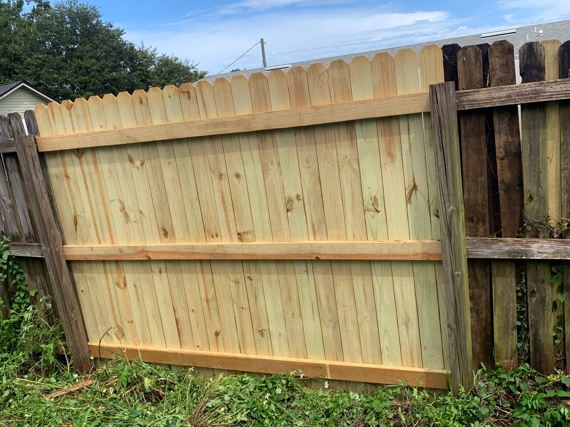 Exterior wall and patio repair completed as part of San Tan Valley, AZ fence and deck repair work